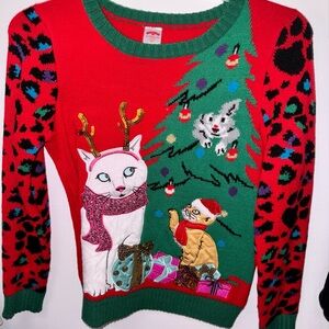 Holiday Time Red and Green Cat Sweater